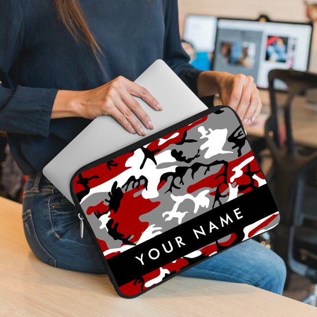 Rot und Gray Camouflage Ihr Name personalisieren Laptopschutzhülle (Von Creator hochgeladen)