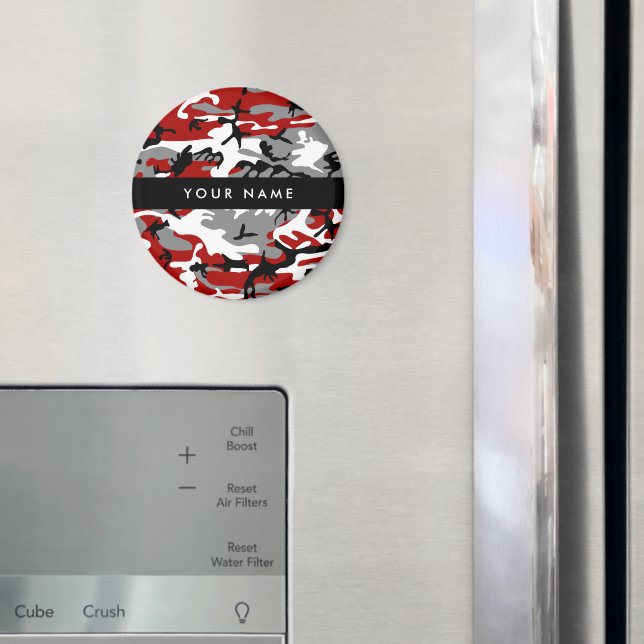 Rot und Gray Camouflage Ihr Name personalisieren Magnet (In Situ (Kühlschrank))
