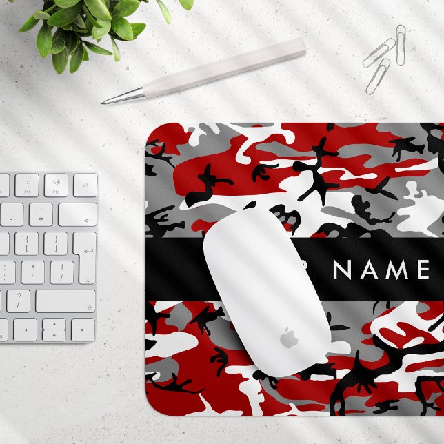Rot und Gray Camouflage Ihr Name personalisieren Mousepad (Von Creator hochgeladen)