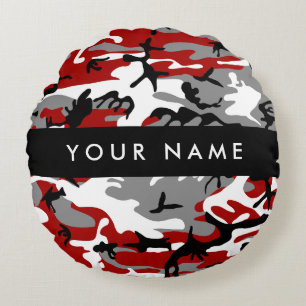 Rot und Gray Camouflage Ihr Name personalisieren Rundes Kissen