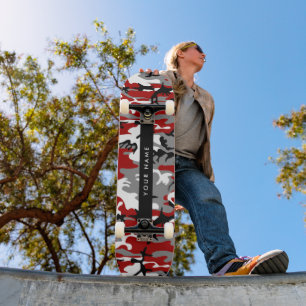 Rot und Gray Camouflage Ihr Name personalisieren Skateboard