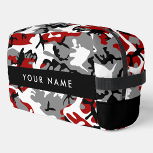 Rot und Gray Camouflage Ihr Name personalisieren Waschbeutel