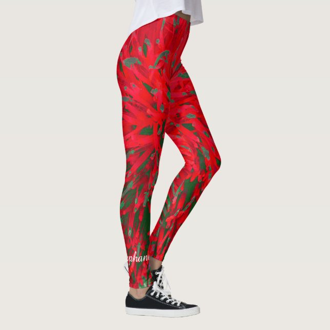 Rot und grün Abstrakt mit Personalisiertem Namen Leggings (Rechts)