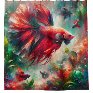 "Rot und grün Betta Fisch Elegante Kunst" Duschvorhang