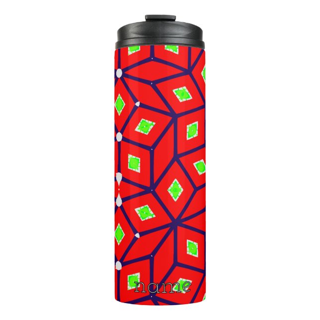 rot und grün, festlich geometrisch thermosbecher (Vorderseite)