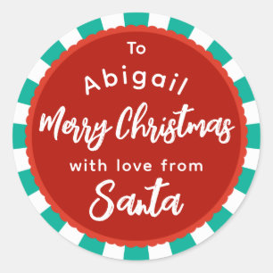 Rot und grün gestreift Von der Weihnachtsmarke Runder Aufkleber