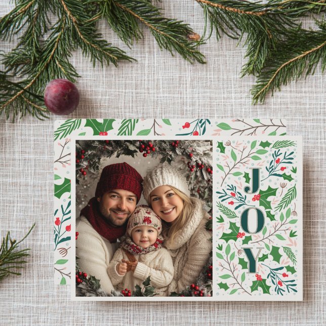 Rot und Grün Heilige Freude Weihnachten (Holly Berry Christmas Card)