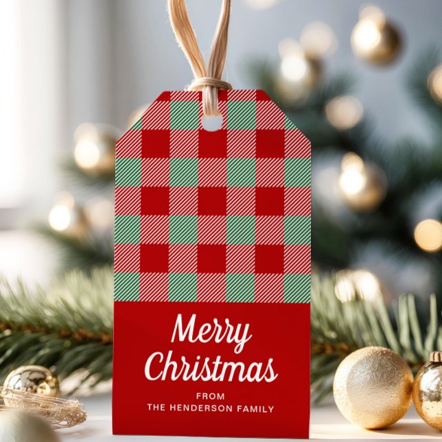 Rot und Grün Kariert frohe Weihnachten Geschenkanhänger (Red And Green Plaid Merry Christmas Gift Tags)