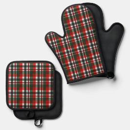 Rot und Grün Kariert Weihnachten Ofenhandschuh & Topflappen-Set
