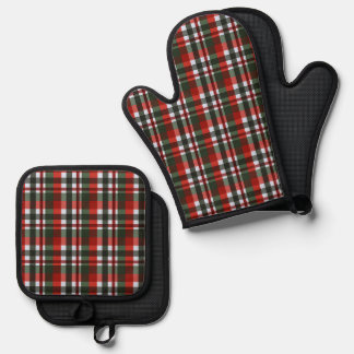 Rot und Grün Kariert Weihnachten Ofenhandschuh & Topflappen-Set