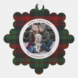 Rot und grün Karierter Single Foto Urlaub Ornament Karte