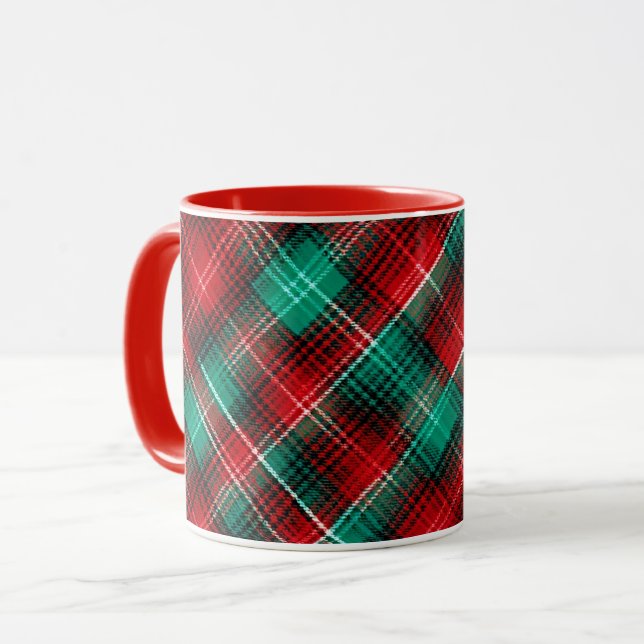 Rot und grün kariertes Feiertagsmuster Tasse (Vorderseite Links)