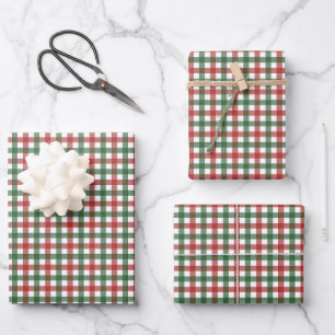 Rot und Grün kariertes Weihnachten Geschenkpapier Set