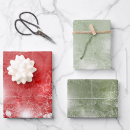Rot und Grün mit weißer Poinsettia und Blume  Geschenkpapier Set