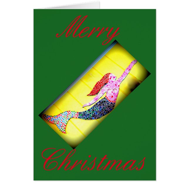 Rot und Grün Mosaik Meerjungfrau Frohe Weihnachten (Vorne)