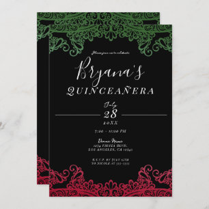 Rot und grün Schwarz 15. Quinceañera Party Einladung