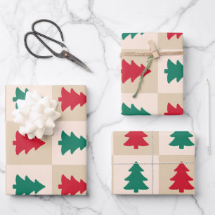 Rot- und Grün-Weihnachtsbäume-Muster Geschenkpapier Set