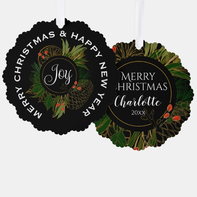 ROT UND GRÜNE CHRISTMAS, PERSONALISIERT ORNAMENT KARTE (Vorderseite/Rückseite)