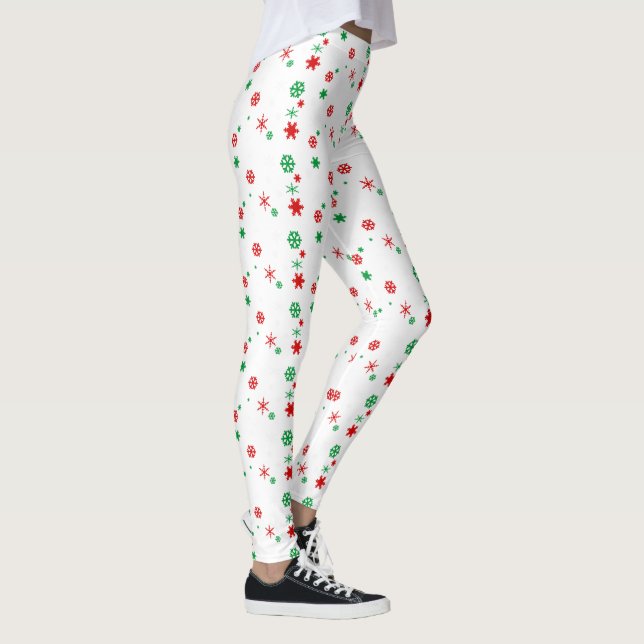 Rot- und grüne Schneeflocken Leggings (Rechts)