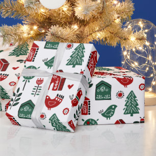 Rot- und grüne skandinavische Weihnachtspapier Geschenkpapier