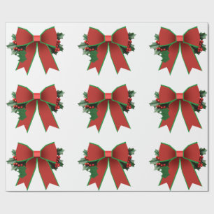 Rot und grüner Bow mit holzweißem Umschlagpapier Geschenkpapier