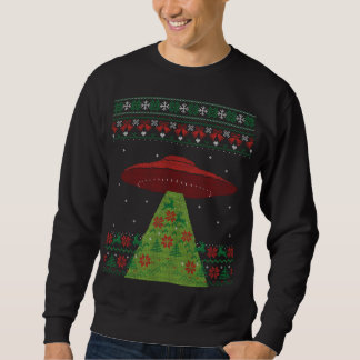 Rot und grünes UFO Ugly Christmas Sweatshirt