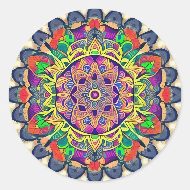 Rot und Grüntöne Mandala Classic Round Sticker (Vorderseite)