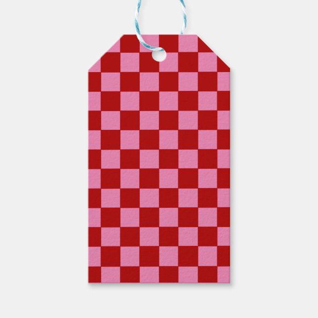 Rot und Heiß rosa überprüft Geschenkanhänger (Vorderseite)
