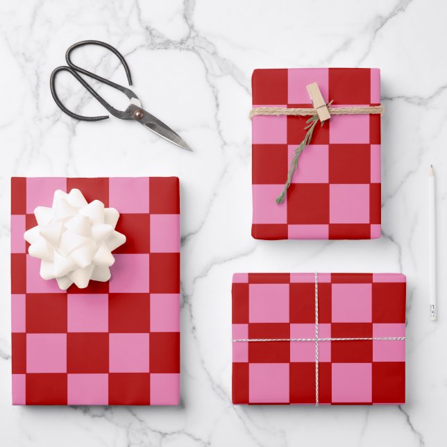 Rot und Heiß rosa überprüft Geschenkpapier Set (Vorderseite)
