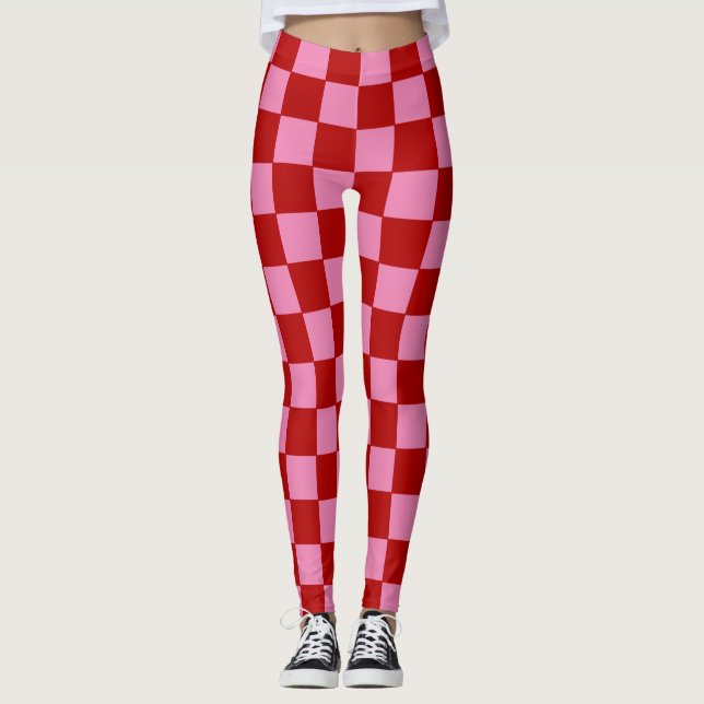 Rot und Heiß rosa überprüft Leggings (Vorderseite)