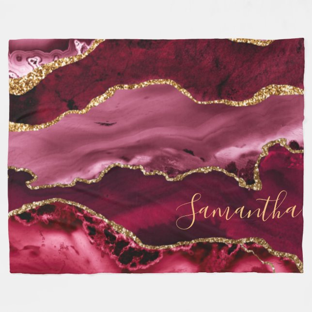 Rot und Imitate Gold Glitzer Marmorschlauch Agate Fleecedecke (Vorderseite (Horizontal))