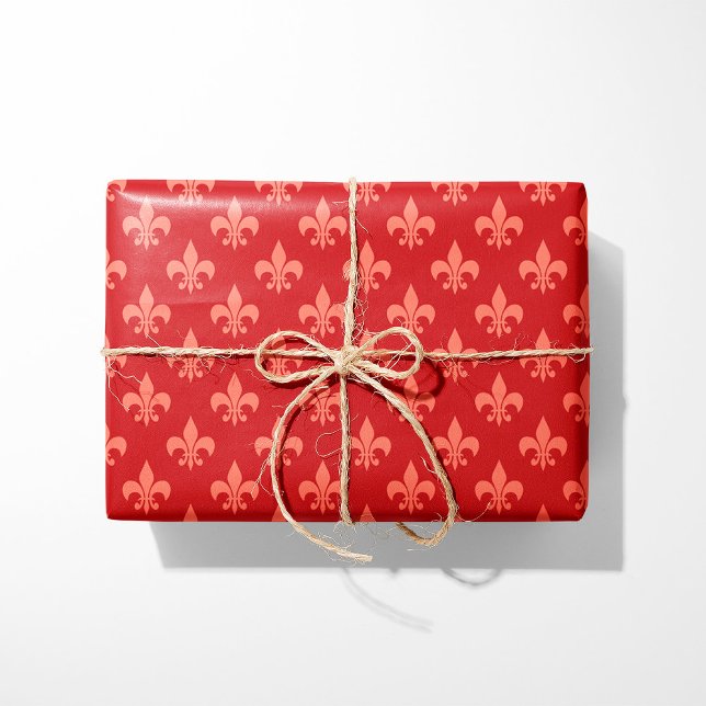 Rot und Korallen Fleur-de-Lis Geschenkpapier (Von Creator hochgeladen)