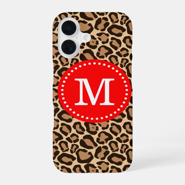 Rot und Leopard Print Custom Monogram iPhone 16 Hülle (Rückseite)