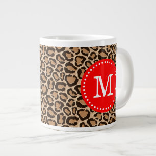 Rot und Leopard Print Custom Monogram Jumbo-Tasse