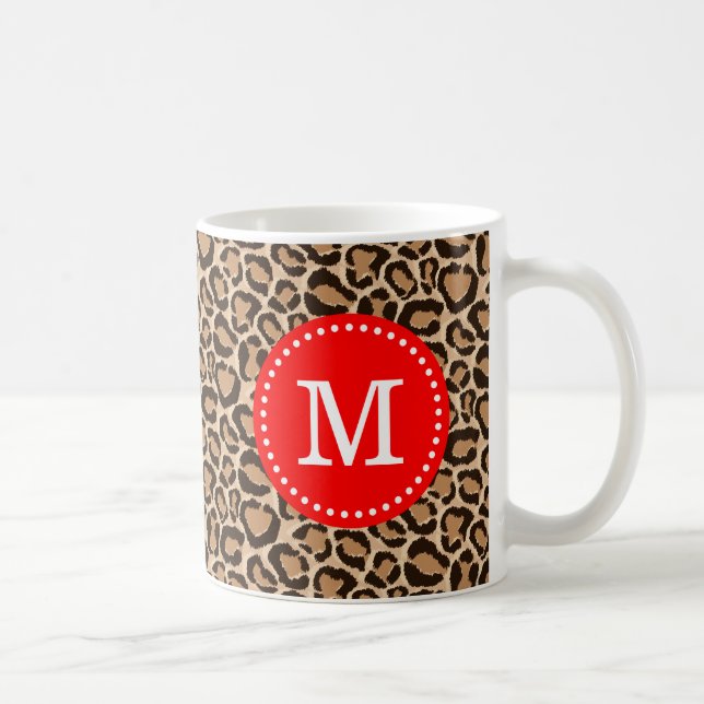 Rot und Leopard Print Custom Monogram Kaffeetasse (Rechts)