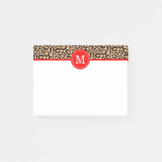 Rot und Leopard Print Custom Monogram Post-it Klebezettel