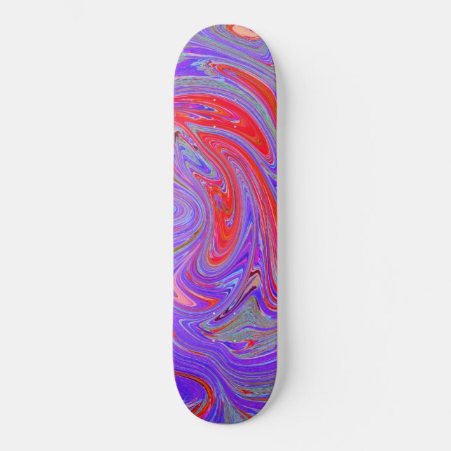 Rot und Lila Groovy Abstrakt Retro Art Skateboard (Vorderseite)