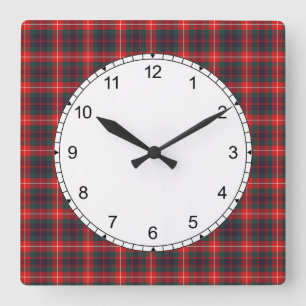 Rot und Marine-Blau Fraser Lovat modernen Tartan Quadratische Wanduhr