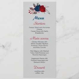 Rot- und Marineblumen Botanische Hochzeit Menükarte