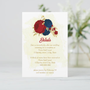 Rot- und Marineblumen Goldblumen Blätter Hochzeit Begleitkarte