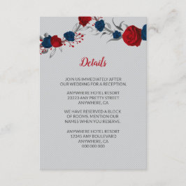 Rot- und Marineblumen, silberne Blätter im Detail Begleitkarte