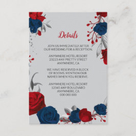 Rot- und Marineblumen, silberne Blätter im Detail Begleitkarte