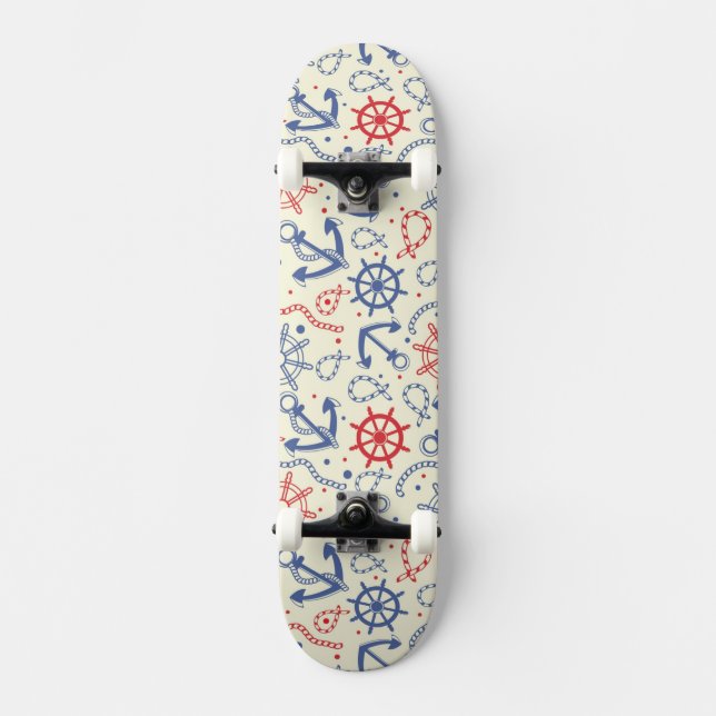 Rot und Marinehintergrund mit Anker Skateboard (Vorderseite)
