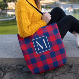 Rot und Navy Blue Buffalo Kariert Mit Monogramm