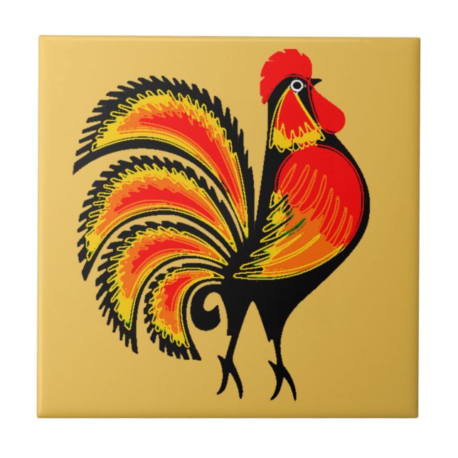 Rot und Orange Rooster Fliese (Vorderseite)
