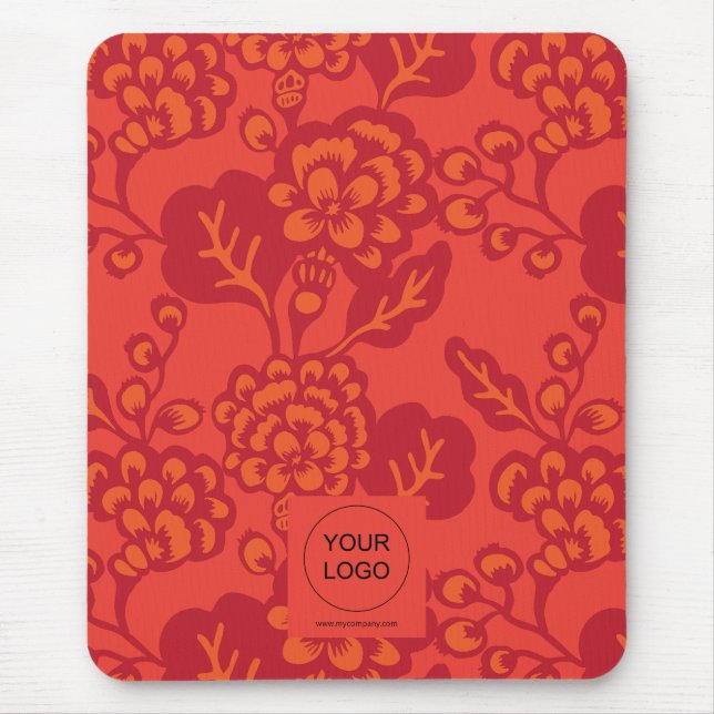 Rot und Orange Vibranand Bold Floral Pattern Mousepad (Vorne)