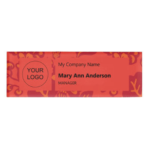 Rot und Orange Vibranand Bold Floral Pattern Namenschild