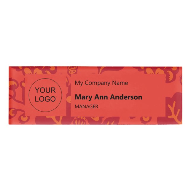 Rot und Orange Vibranand Bold Floral Pattern Namenschild (Vorderseite)