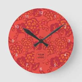 Rot und Orange Vibranand Bold Floral Pattern Runde Wanduhr
