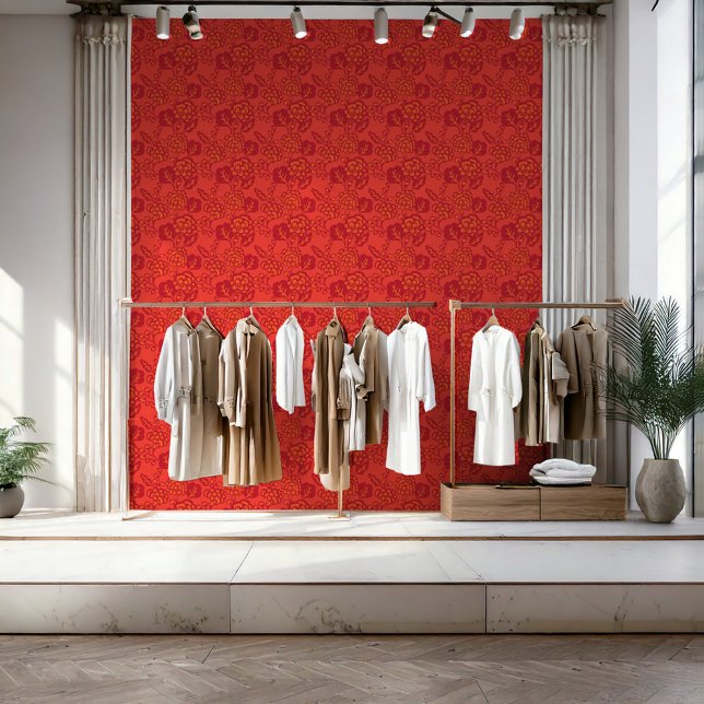 Rot und Orange Vibranand Bold Floral Pattern Tapete (A business that thrives on bold and vibrant design, with a signature touch of floral patterns.)